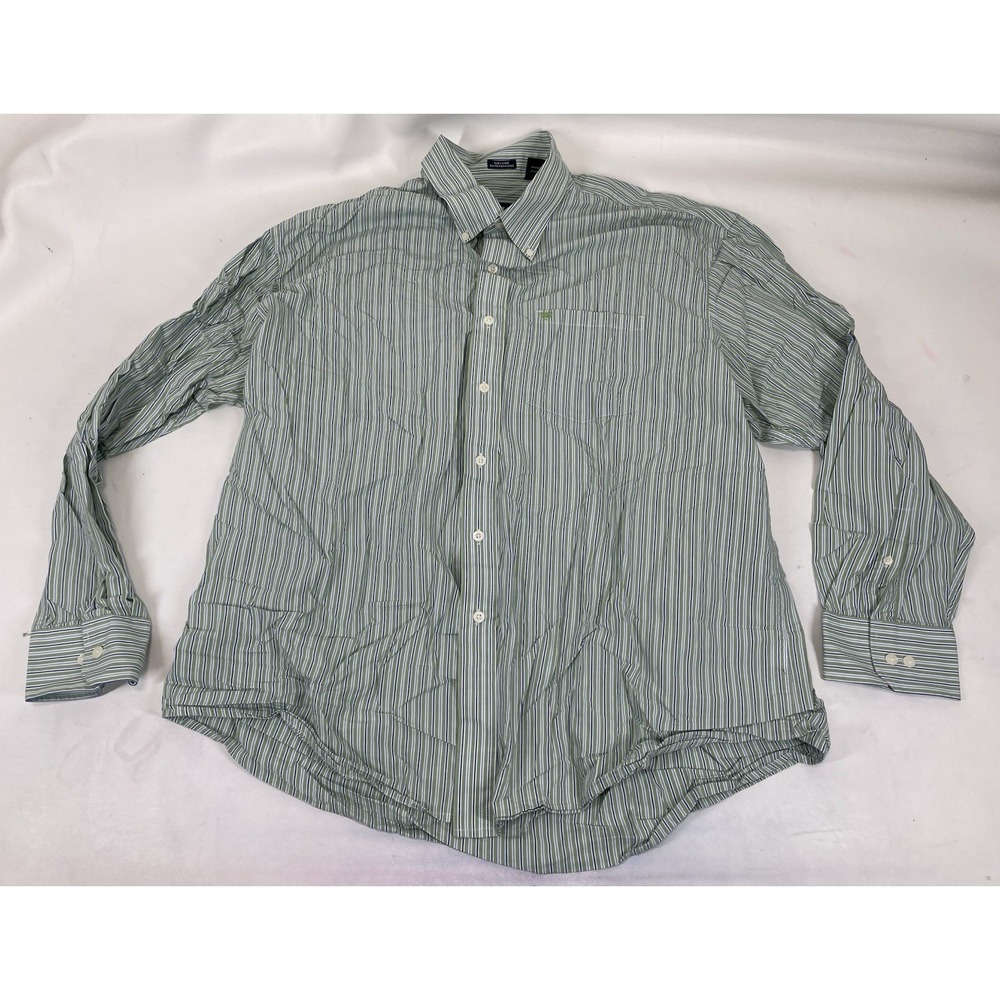 IZOD Easy care‎ Striped Button Down Shirt Mens Size 2XL Green